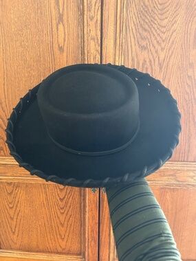Rare Bollman 100% Wool Doeskin Felt Rolled Edge Black Gambler Cowboy Fedora
